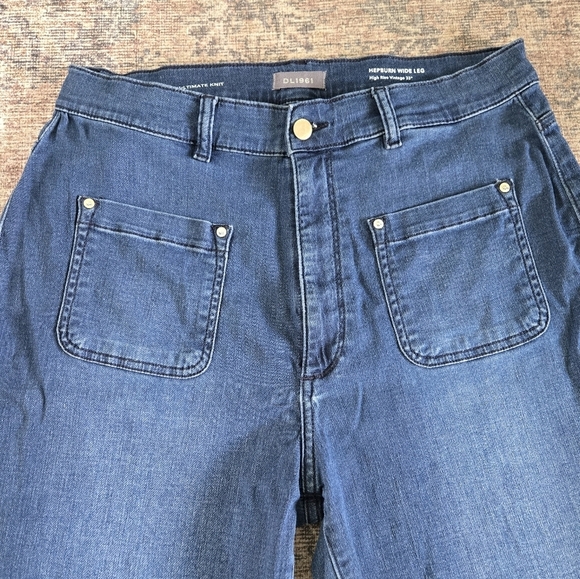 DL1961 Hepburn Wide Leg High Rise Blue Jeans Denim Vintage 33" Blue Tide Size 31 - Picture 3 of 8